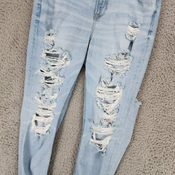 American Eagle Outfitters Jeans Womens 14 Tall Stretch High Rise Distressed Mom - Picture 2 of 16